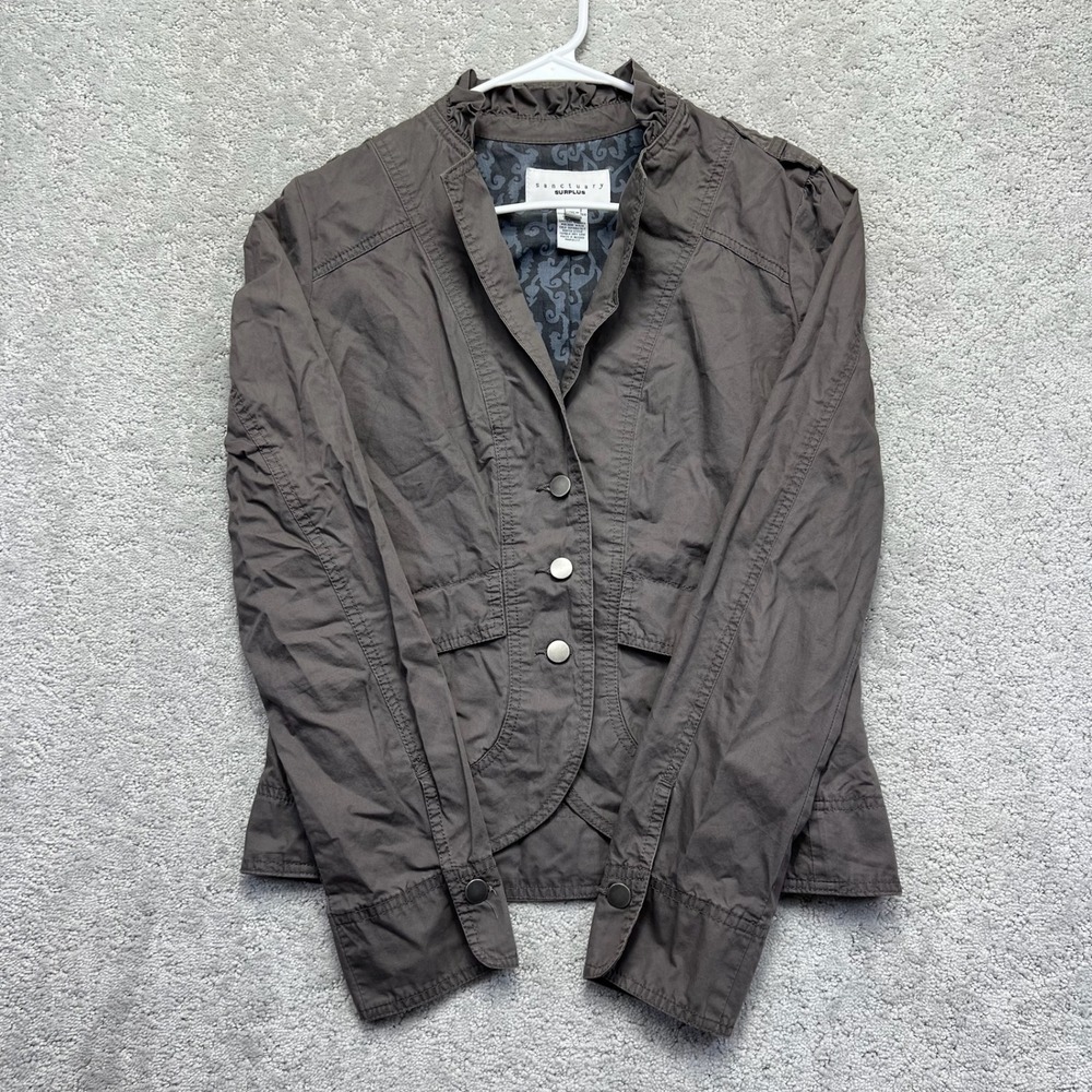 Sanctuary Surplus Jacket Womens Small Brown Ruffle Neck Utility Military